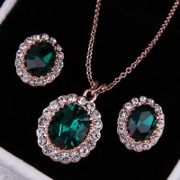 Ensemble Collier et Boucles d'oreilles Splendeur de l'Émeraude - Vert Profond